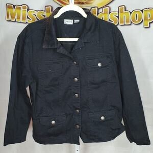 Chico’s Black Button Front Utility Jacket Cotton Stretch Size 2